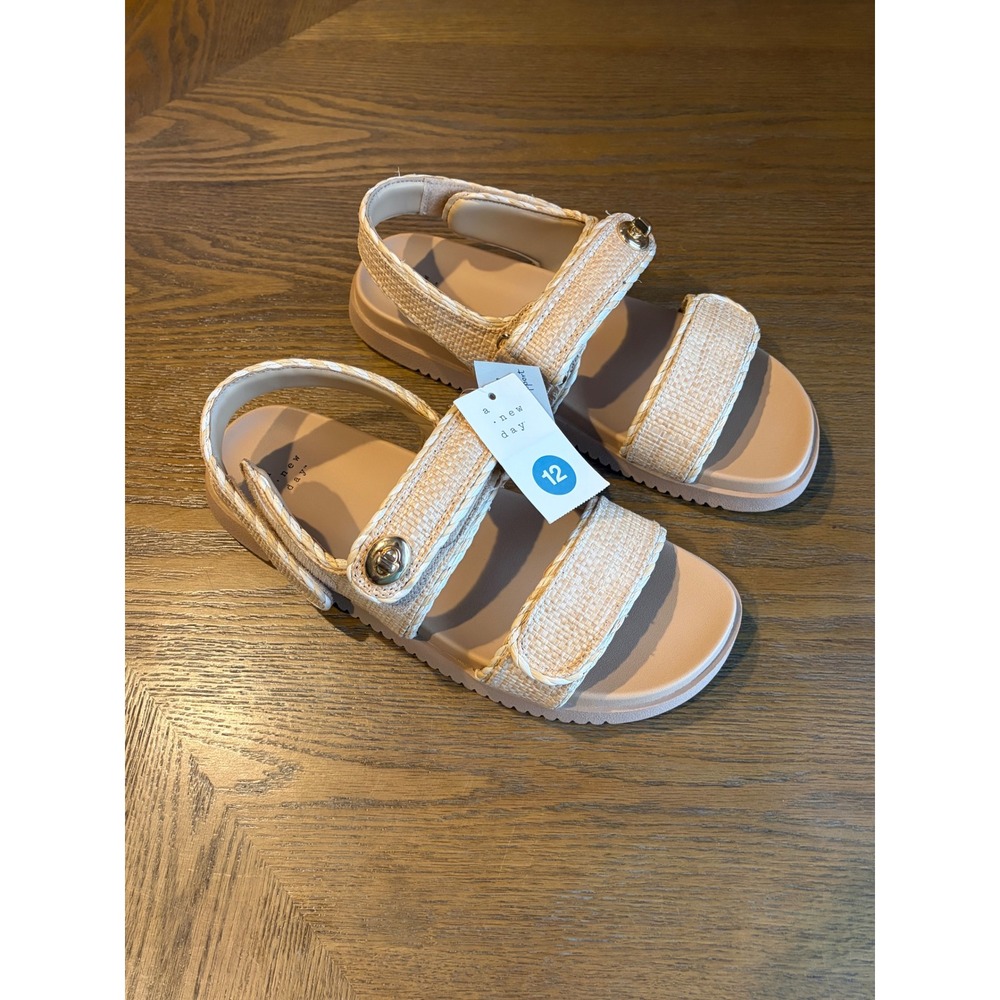 A New Day Tilly Tan Raffia Platform Sandals Women 12 Woven Strappy Sporty